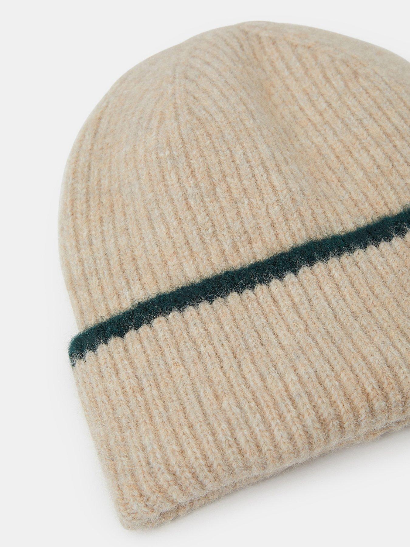 Image 3 of 3 of Accessorize Womens Green Edge Rib Knit Beanie - Cream