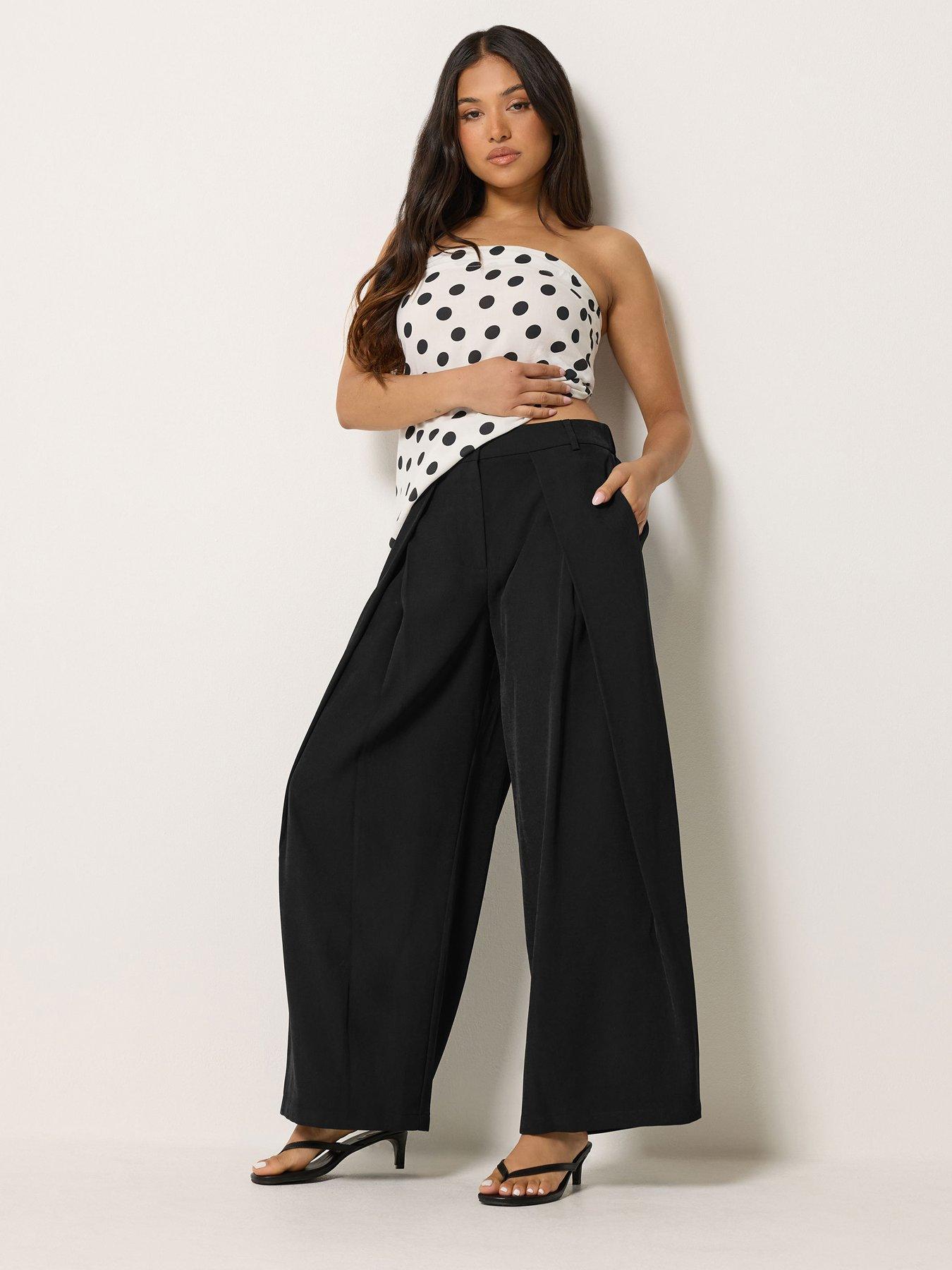Image 3 of 4 of PixieGirl Petite Wrap Pleated Wide Leg Trousers - Black