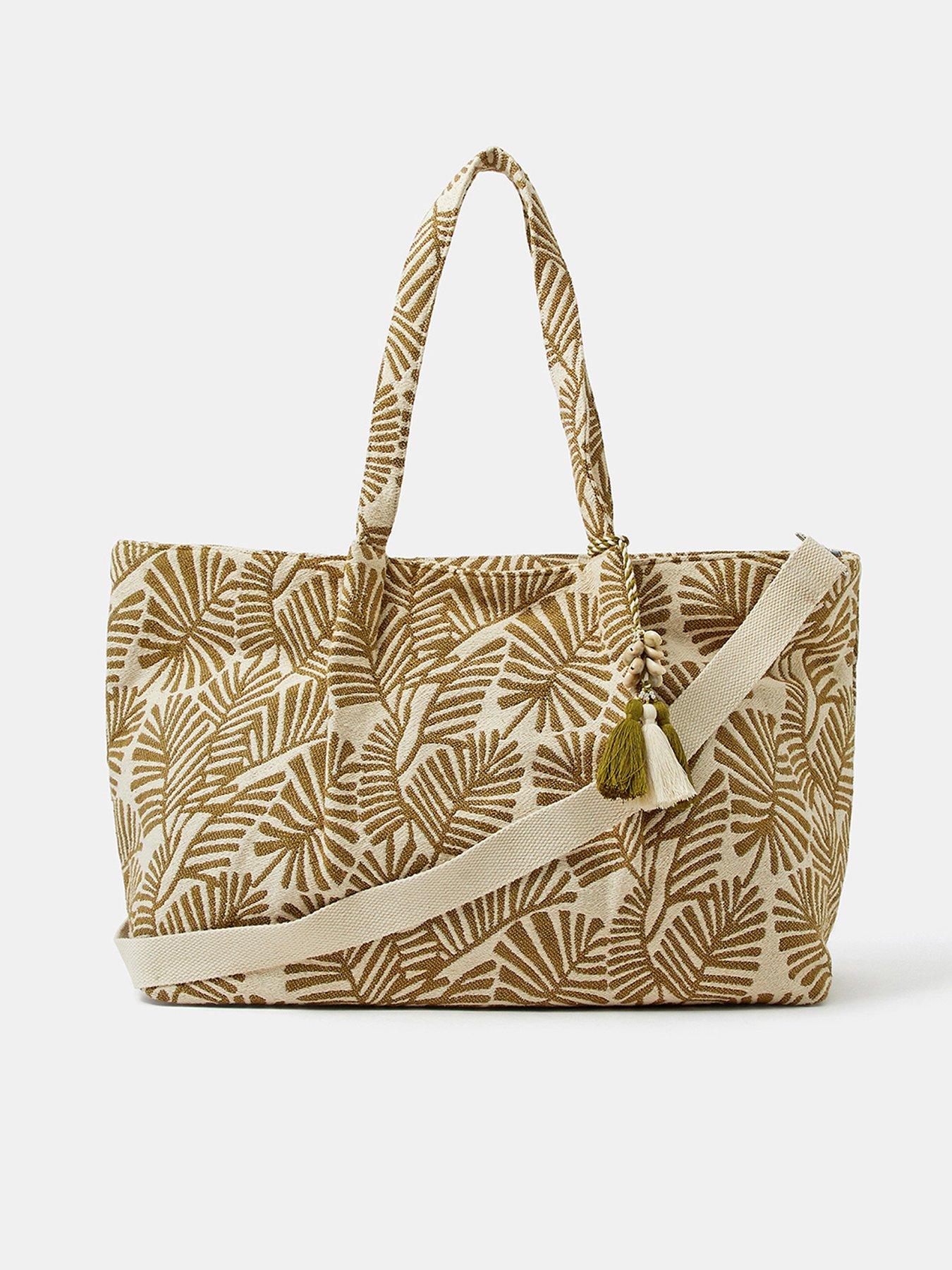 Image 1 of 5 of Accessorize Large Palm Leaf Tote Bag - Green