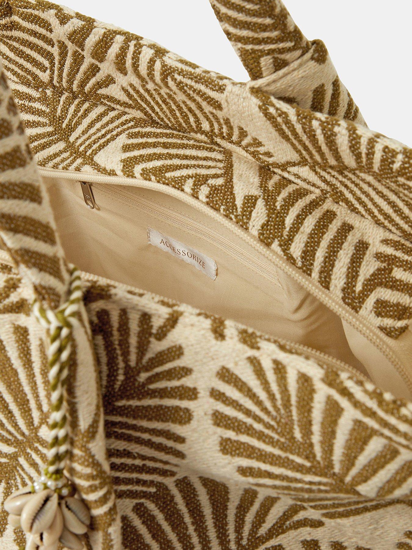 Image 4 of 5 of Accessorize Large Palm Leaf Tote Bag - Green