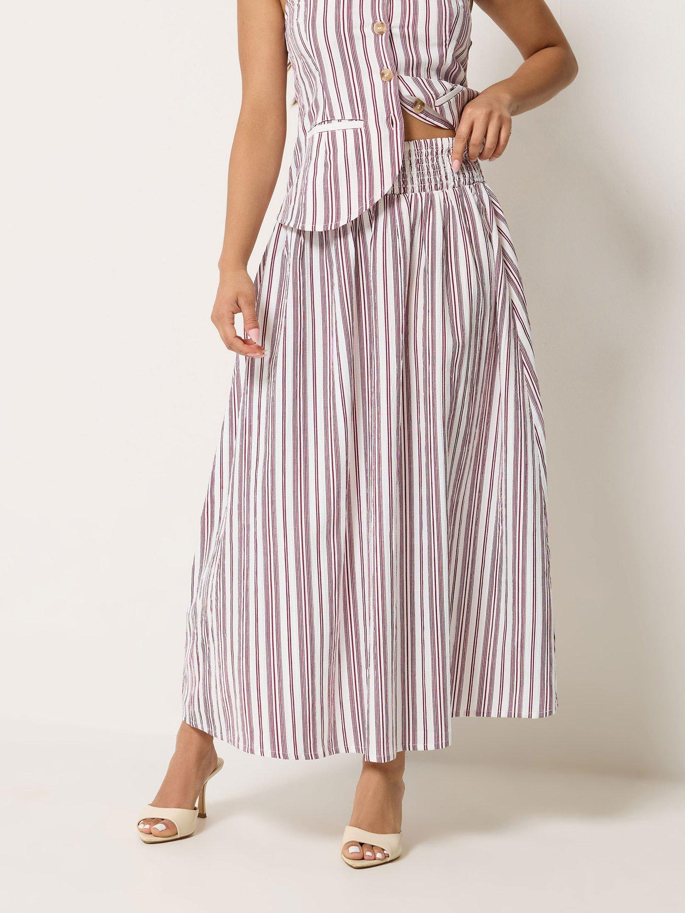 Image 1 of 4 of PixieGirl Petite Stripe Maxi Skirt - Red