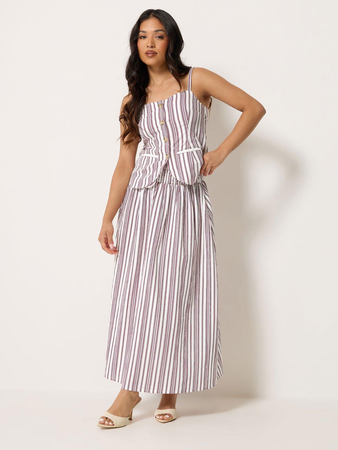 Image 3 of 4 of PixieGirl Petite Stripe Maxi Skirt - Red