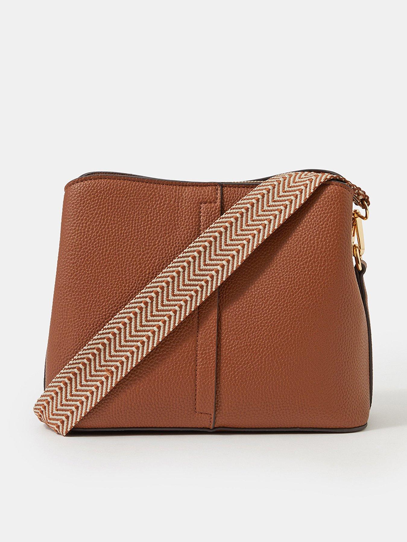 Image 1 of 5 of Accessorize Womens Webbing Strap Zip Crossbody Bag - Brown