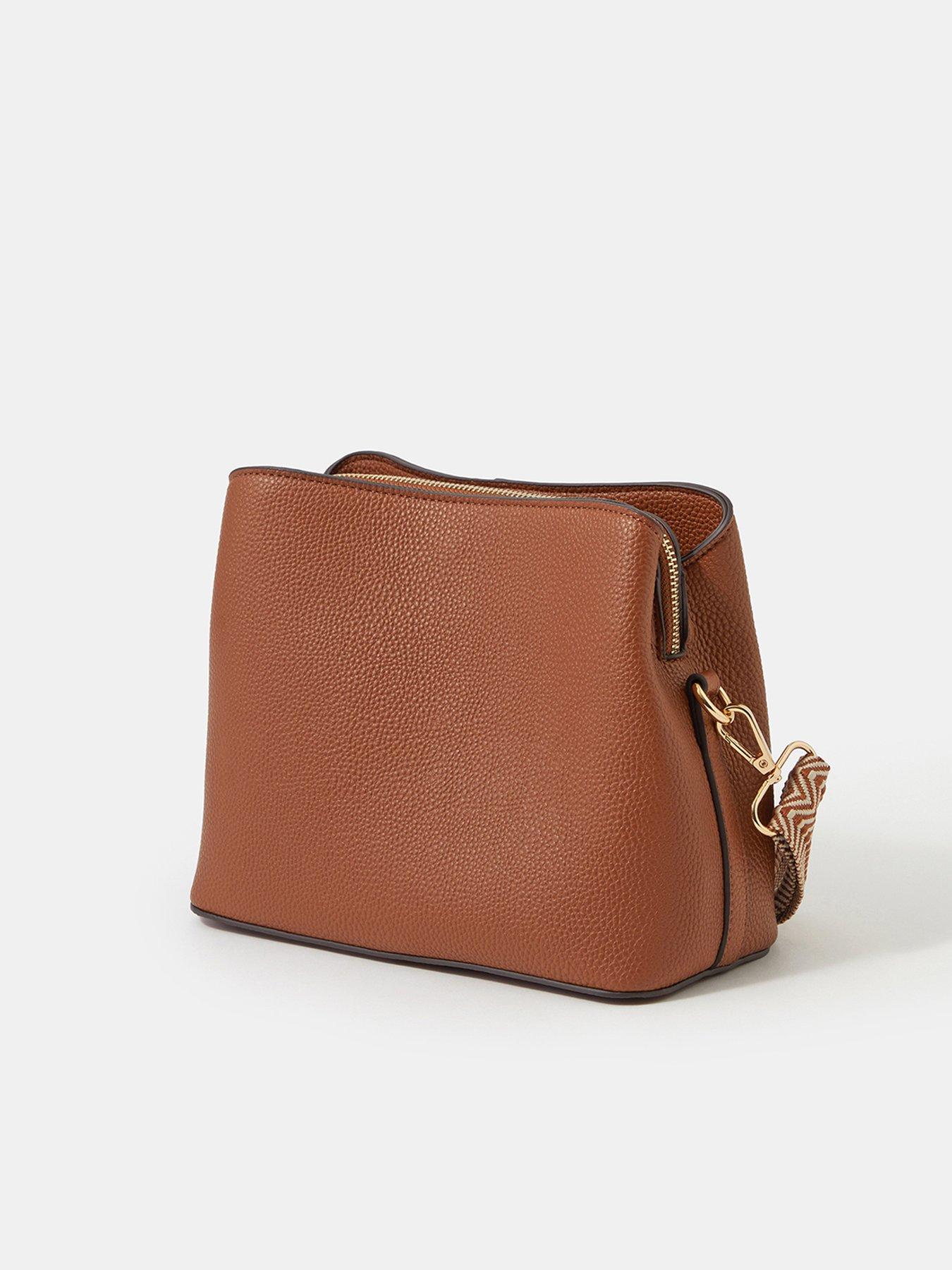 Image 3 of 5 of Accessorize Womens Webbing Strap Zip Crossbody Bag - Brown