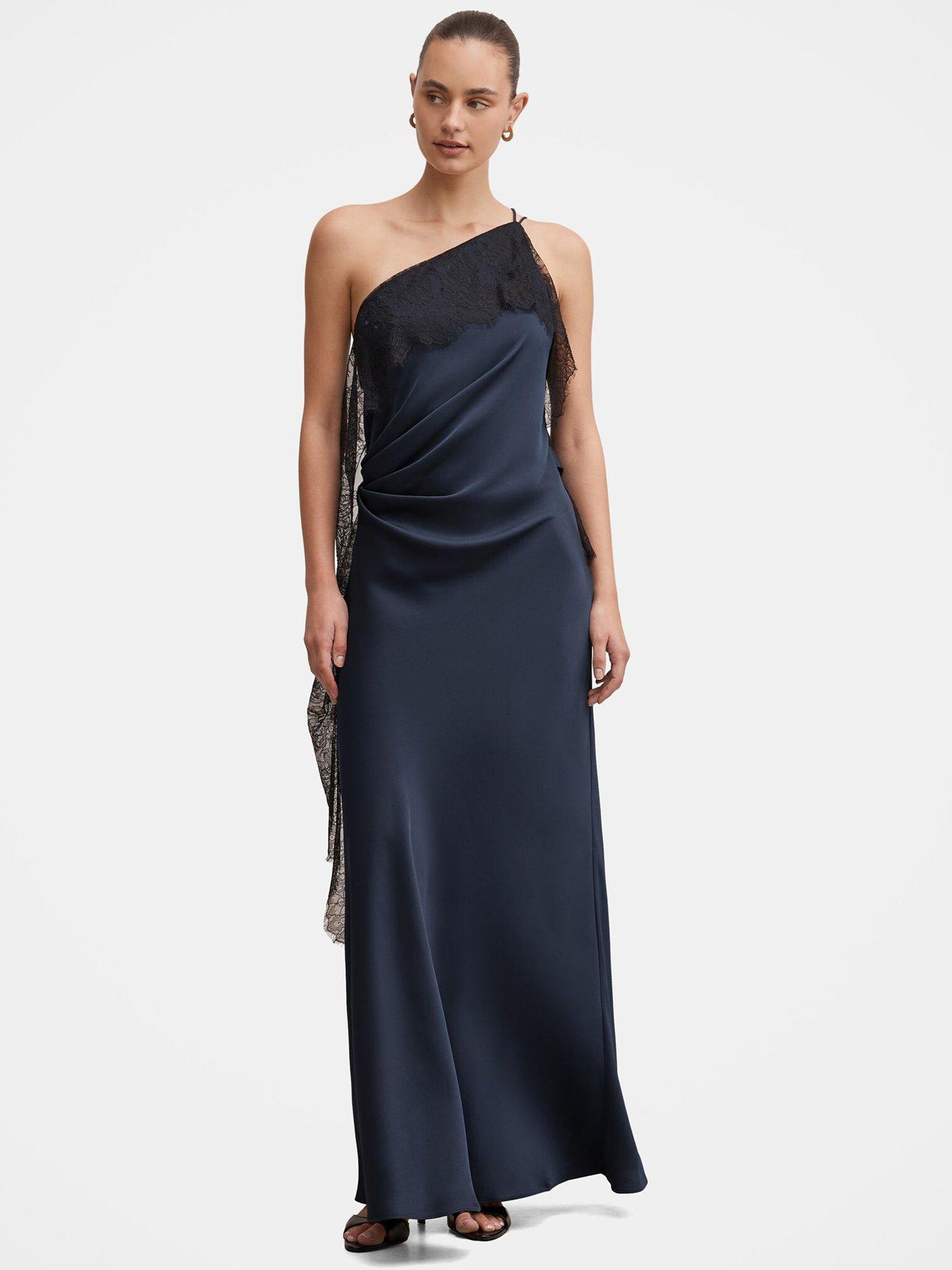 Image 4 of 7 of Forever New Sylvie Asymmetric Satin Bias Maxi Dress - Black