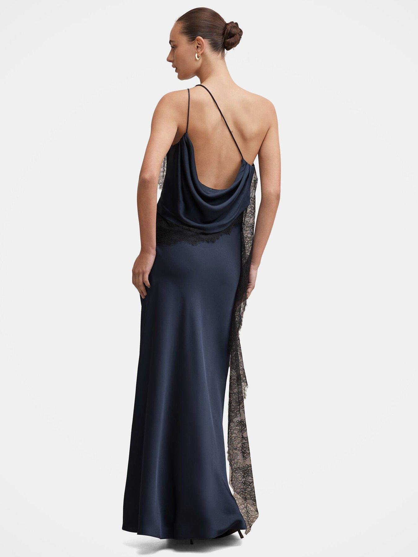 Image 5 of 7 of Forever New Sylvie Asymmetric Satin Bias Maxi Dress - Black
