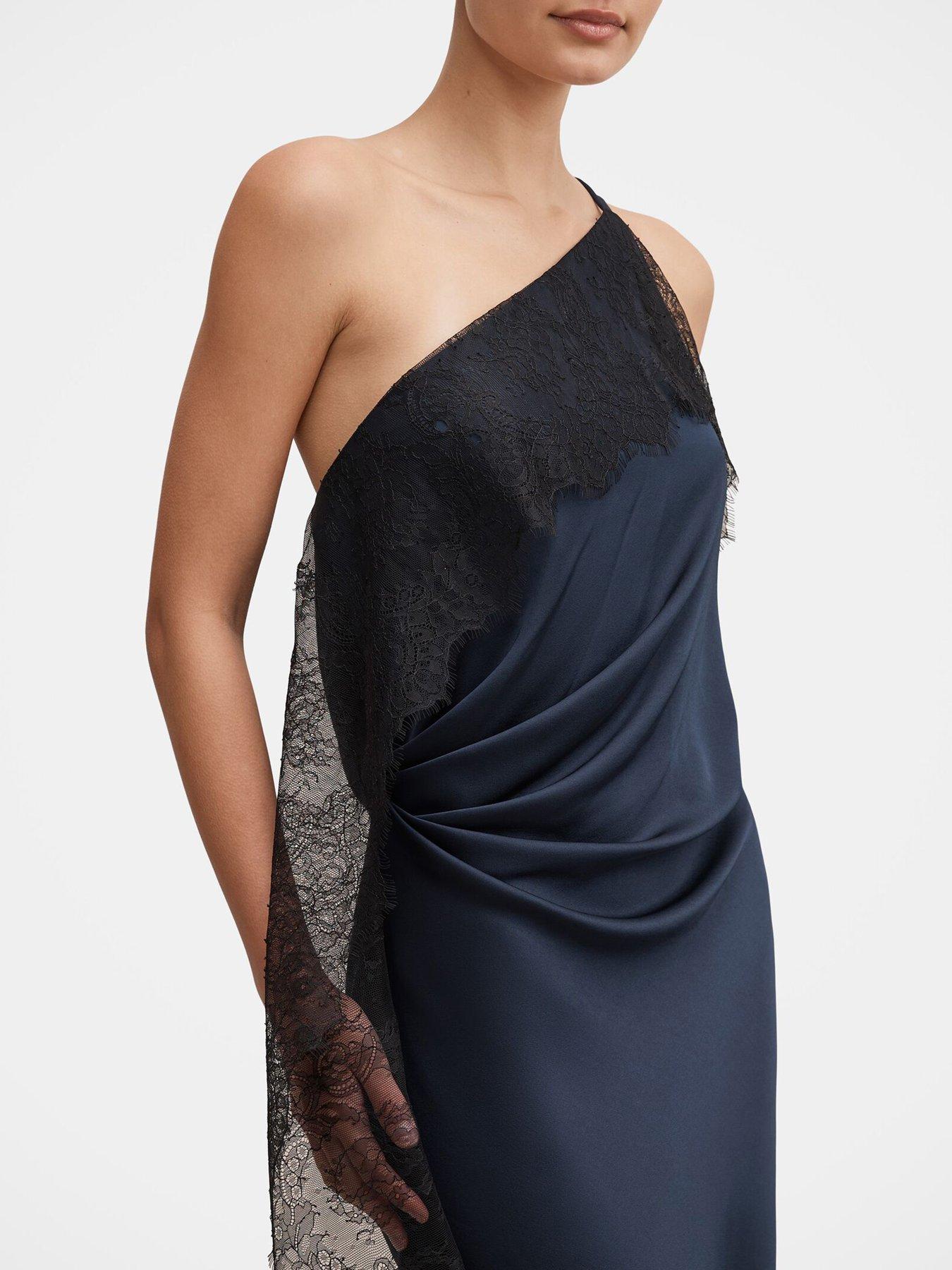 Image 6 of 7 of Forever New Sylvie Asymmetric Satin Bias Maxi Dress - Black