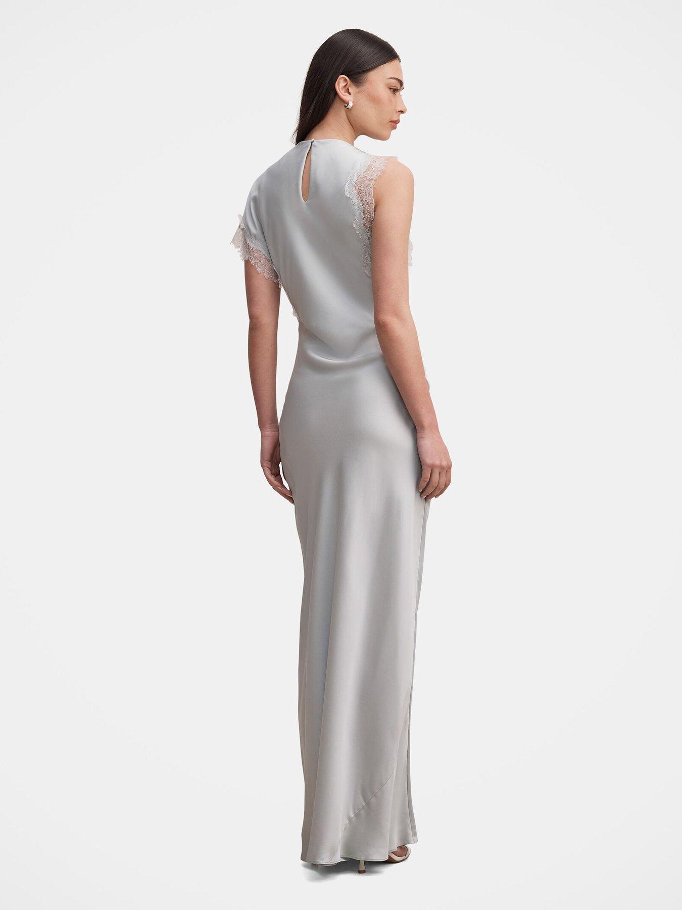 Image 2 of 4 of Forever New Kody Satin Lace Asymmetric Dress - White
