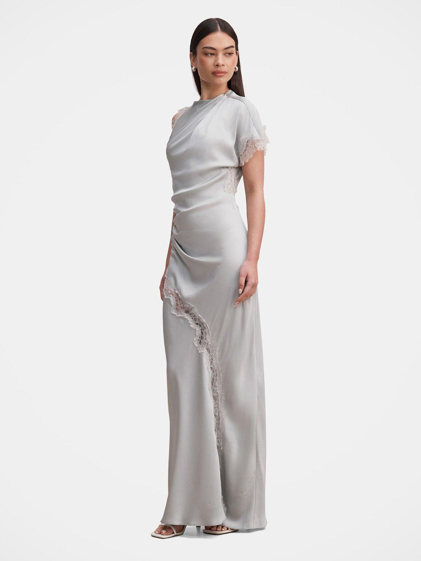 Image 4 of 4 of Forever New Kody Satin Lace Asymmetric Dress - White