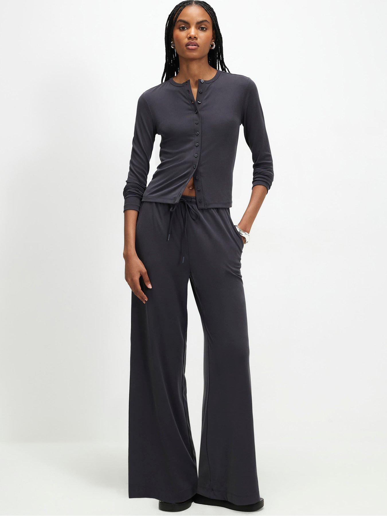 River Island Soft Touch Wide Leg Trousers - Grey