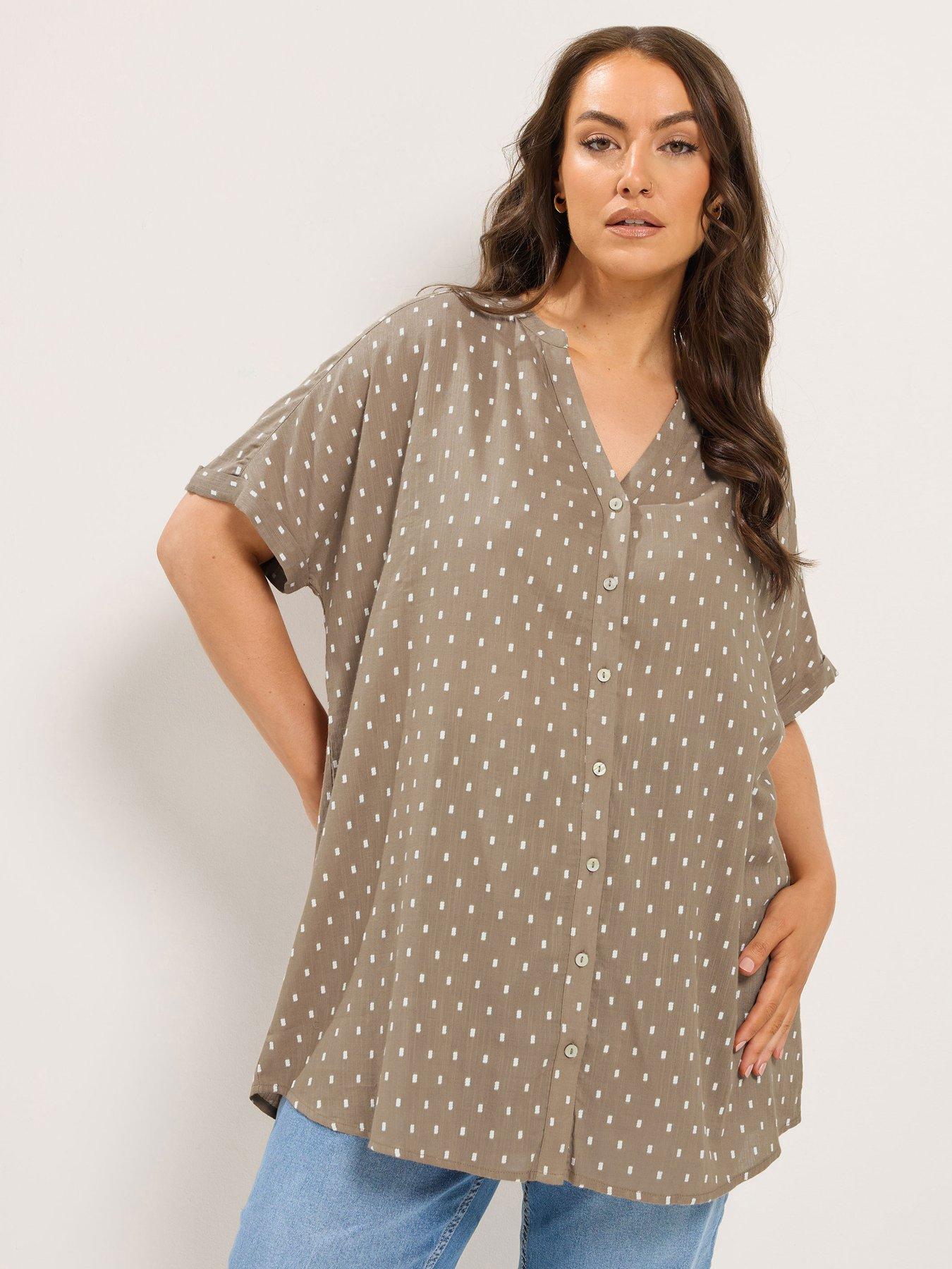 Image 1 of 4 of Yours Curve Dobby Notch Neck Blouse - Brown