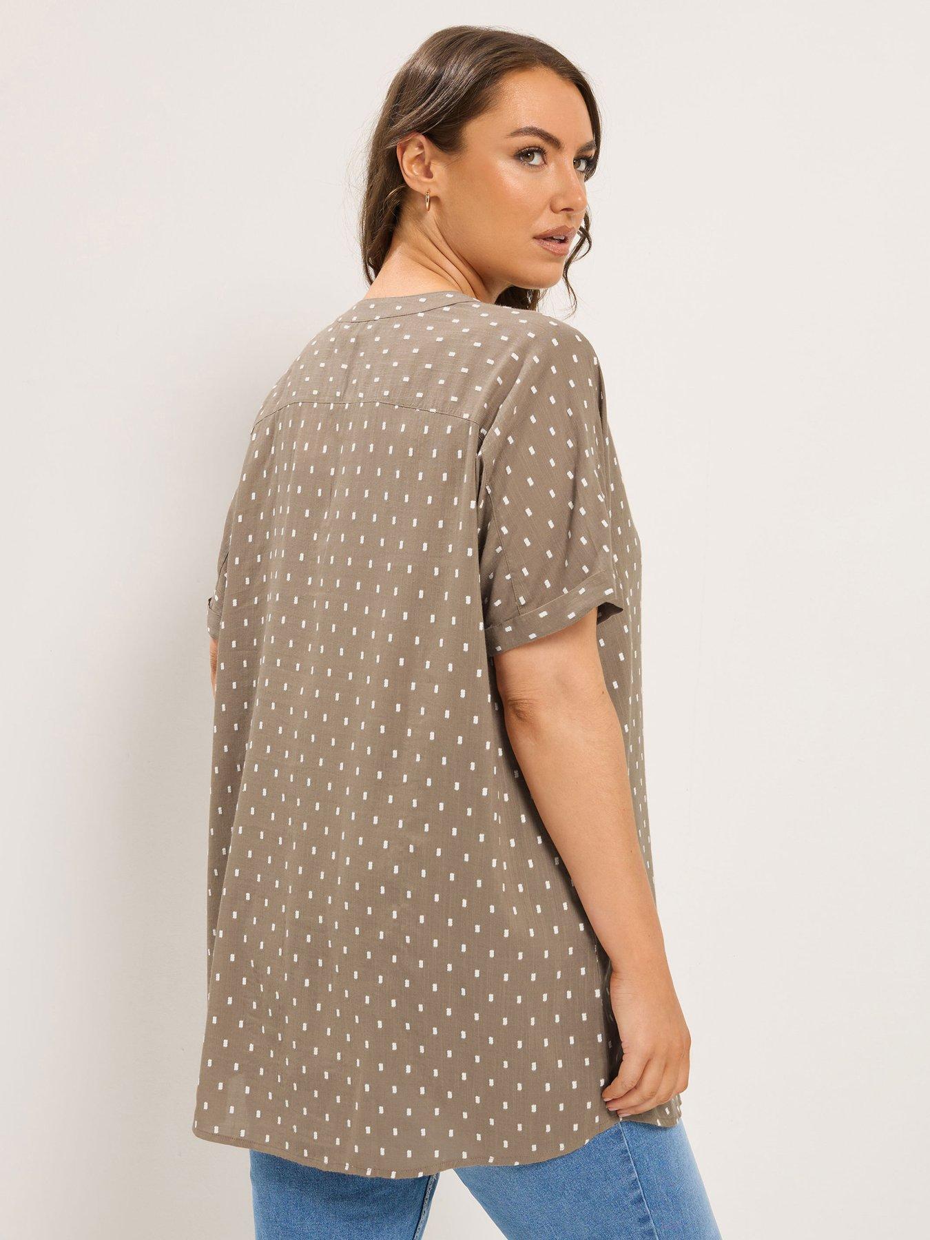 Image 2 of 4 of Yours Curve Dobby Notch Neck Blouse - Brown