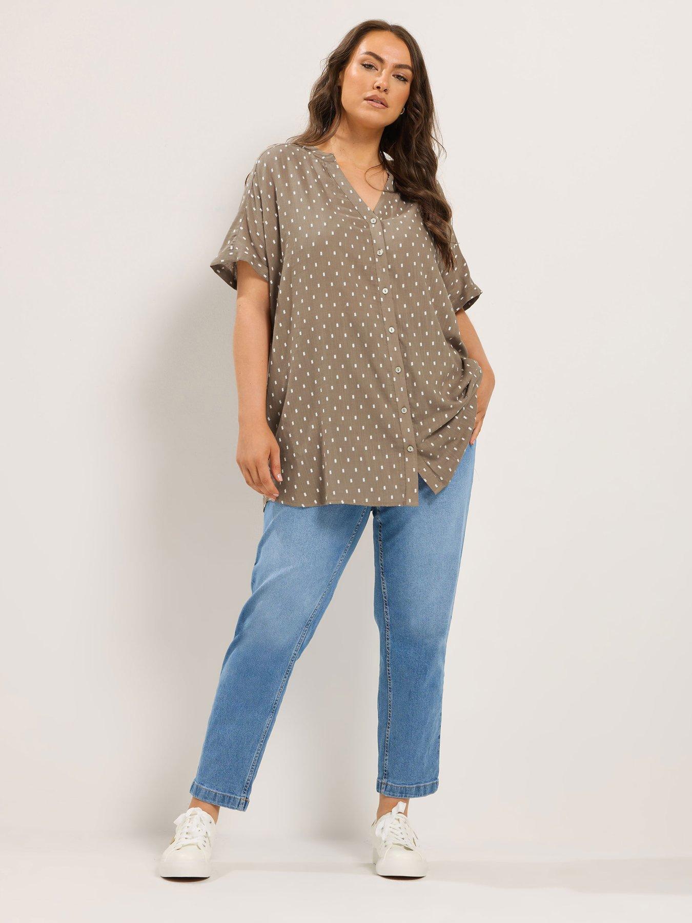 Image 3 of 4 of Yours Curve Dobby Notch Neck Blouse - Brown