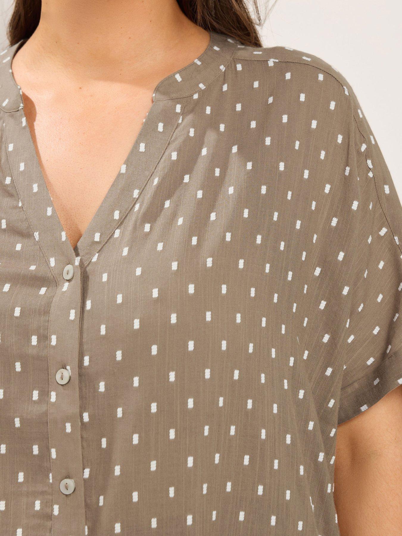 Image 4 of 4 of Yours Curve Dobby Notch Neck Blouse - Brown