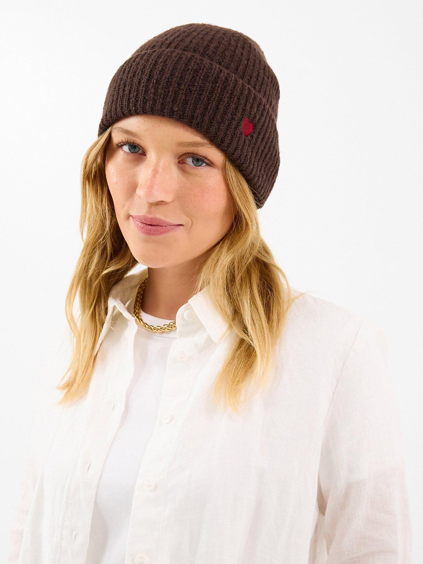 Image 2 of 4 of Accessorize Ribbed Heart Embroidered Beanie Hat - Brown