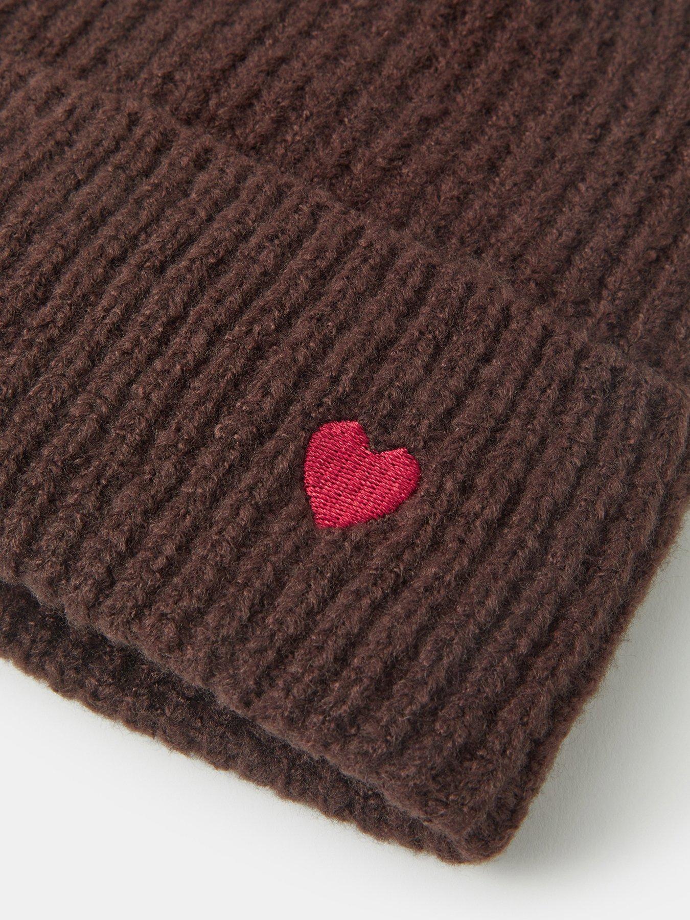 Image 4 of 4 of Accessorize Ribbed Heart Embroidered Beanie Hat - Brown