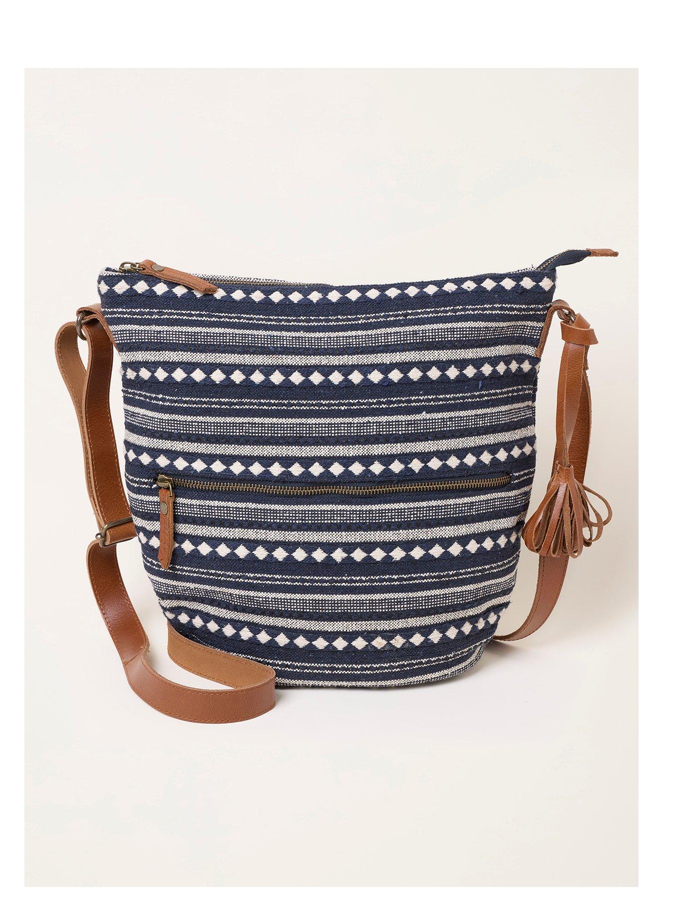 Image 1 of 3 of FatFace Womens Evalie Geo Woven Zip Pocket Cross-Body Bag - Navy