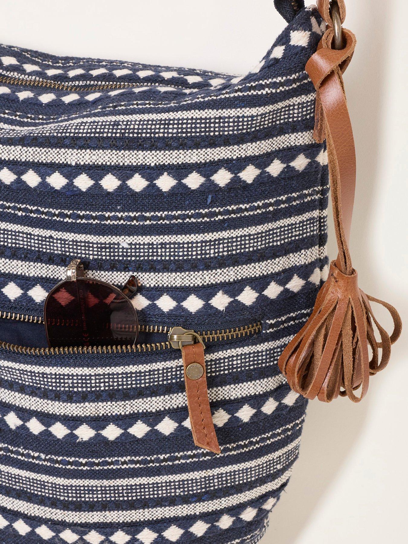 Image 3 of 3 of FatFace Womens Evalie Geo Woven Zip Pocket Cross-Body Bag - Navy
