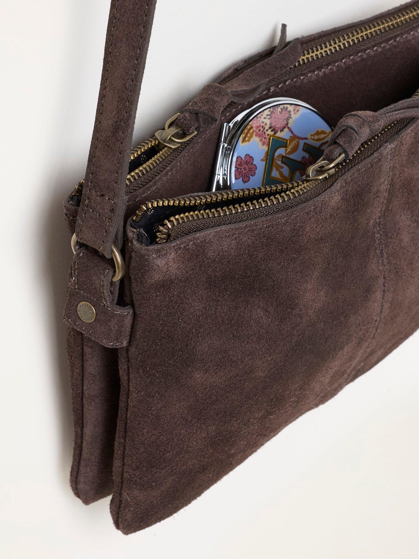 Image 2 of 3 of FatFace Double Compartment Suede Crossbody Bag - Brown