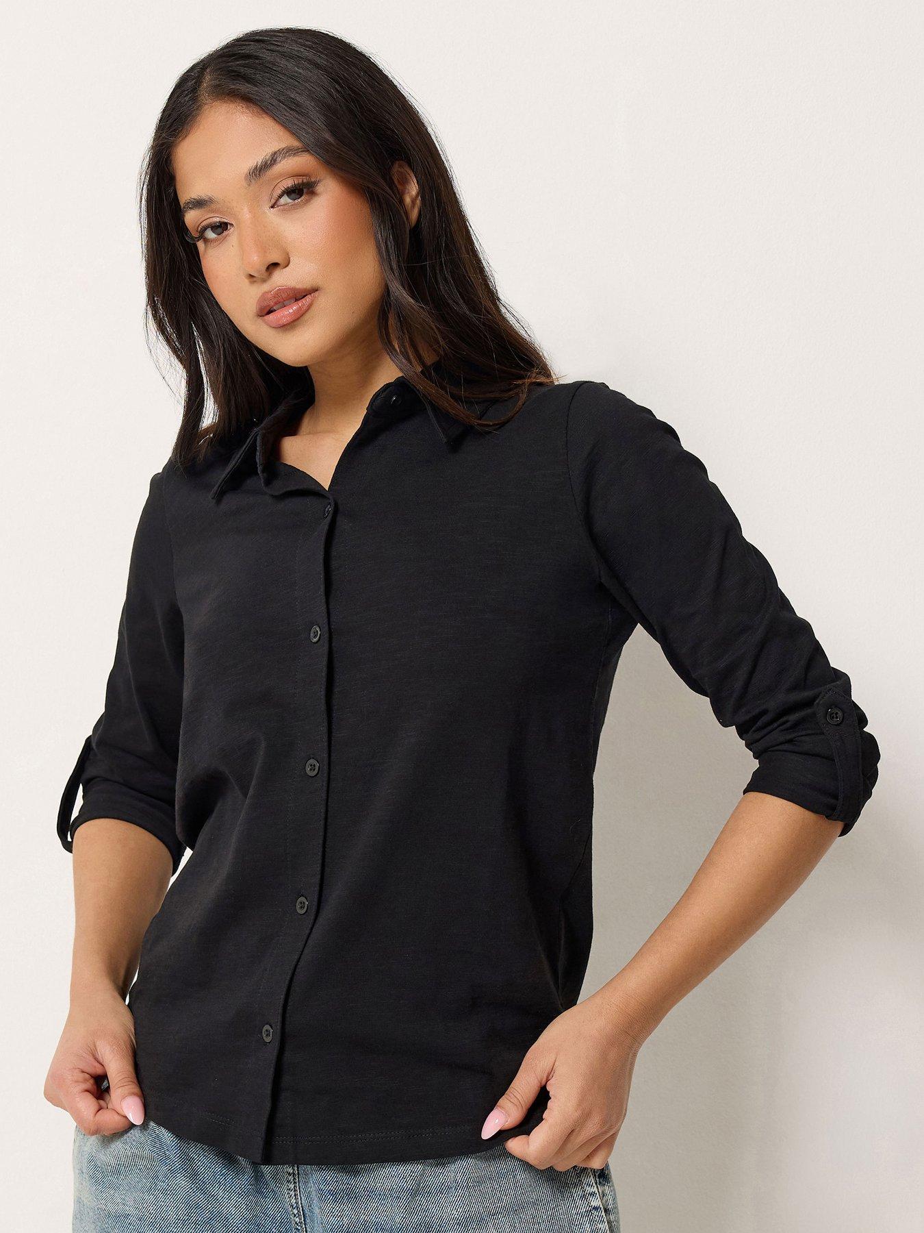 Image 1 of 4 of PixieGirl Petite Turn Back Sleeve Jersey Shirt