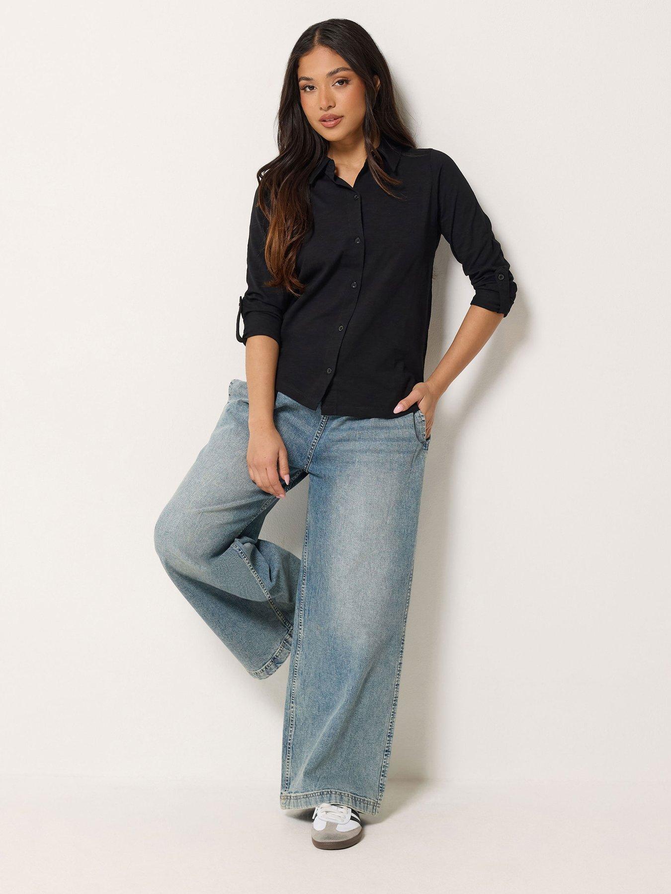 Image 3 of 4 of PixieGirl Petite Turn Back Sleeve Jersey Shirt