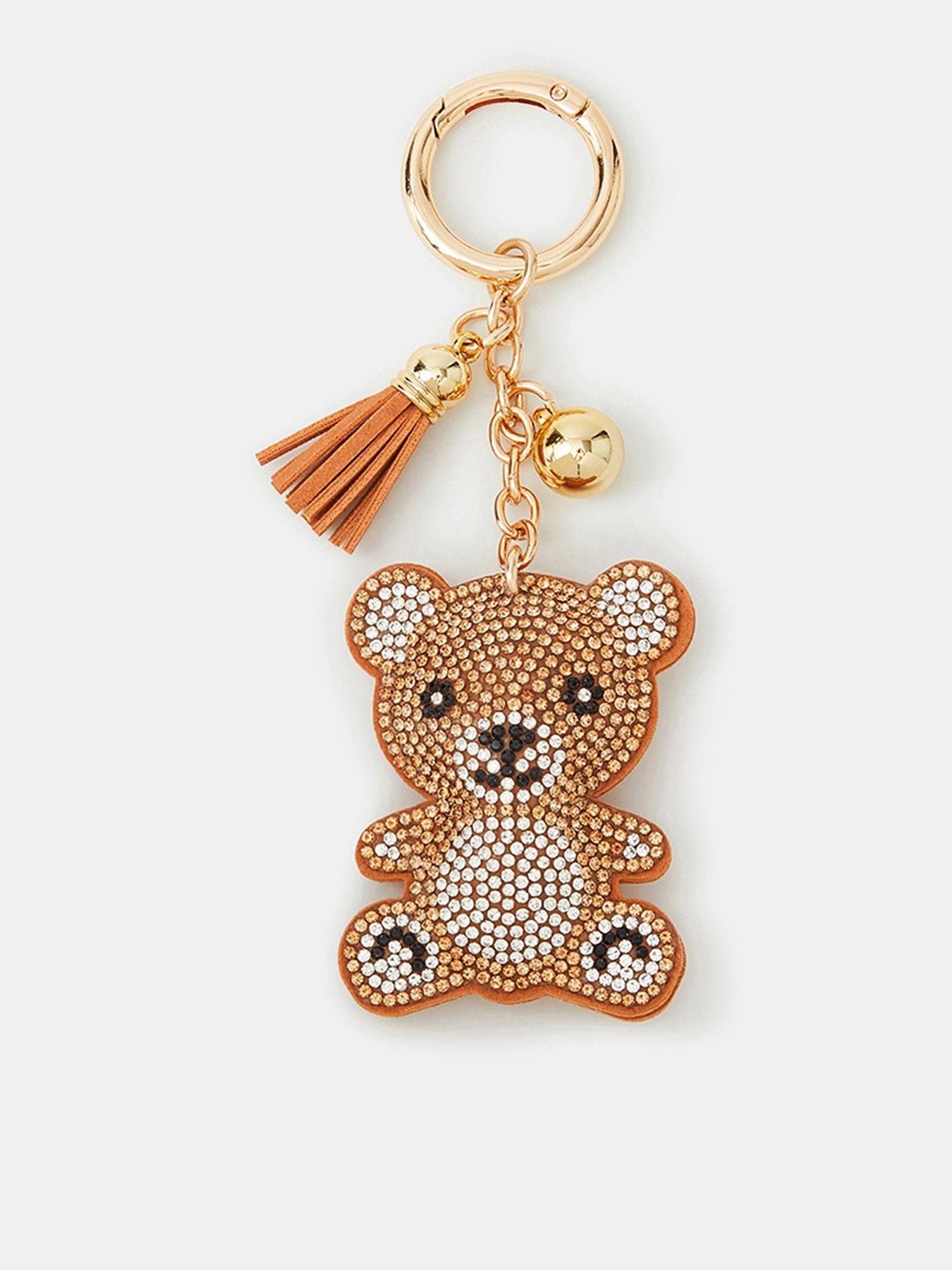 Image 1 of 3 of Accessorize Sparkle Teddy Bear Bag Charm Keyring - Brown