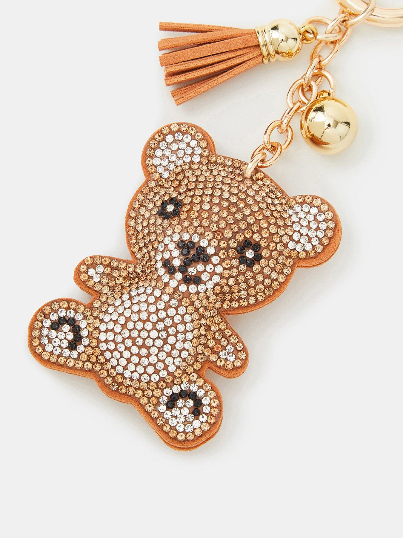 Image 2 of 3 of Accessorize Sparkle Teddy Bear Bag Charm Keyring - Brown