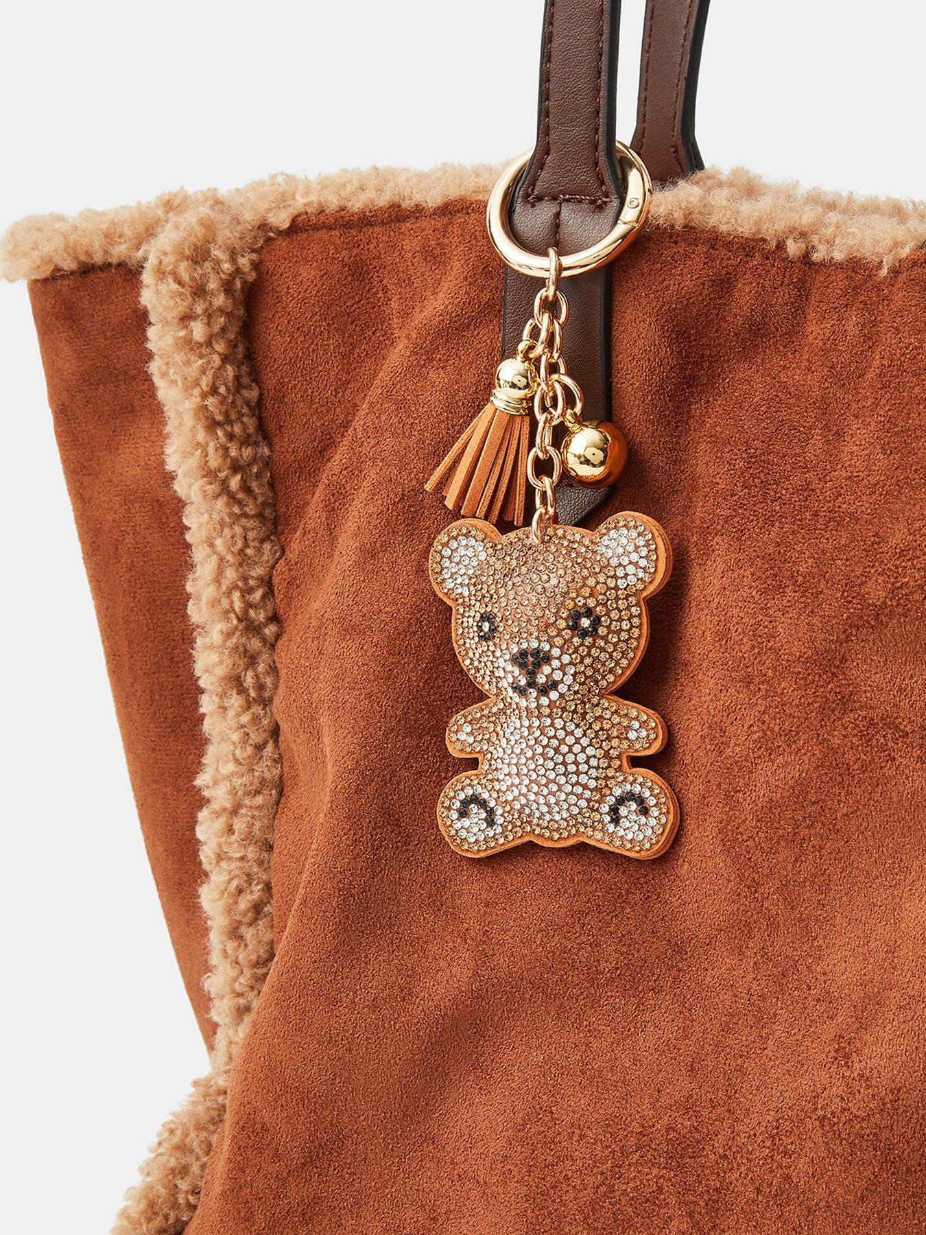 Image 3 of 3 of Accessorize Sparkle Teddy Bear Bag Charm Keyring - Brown