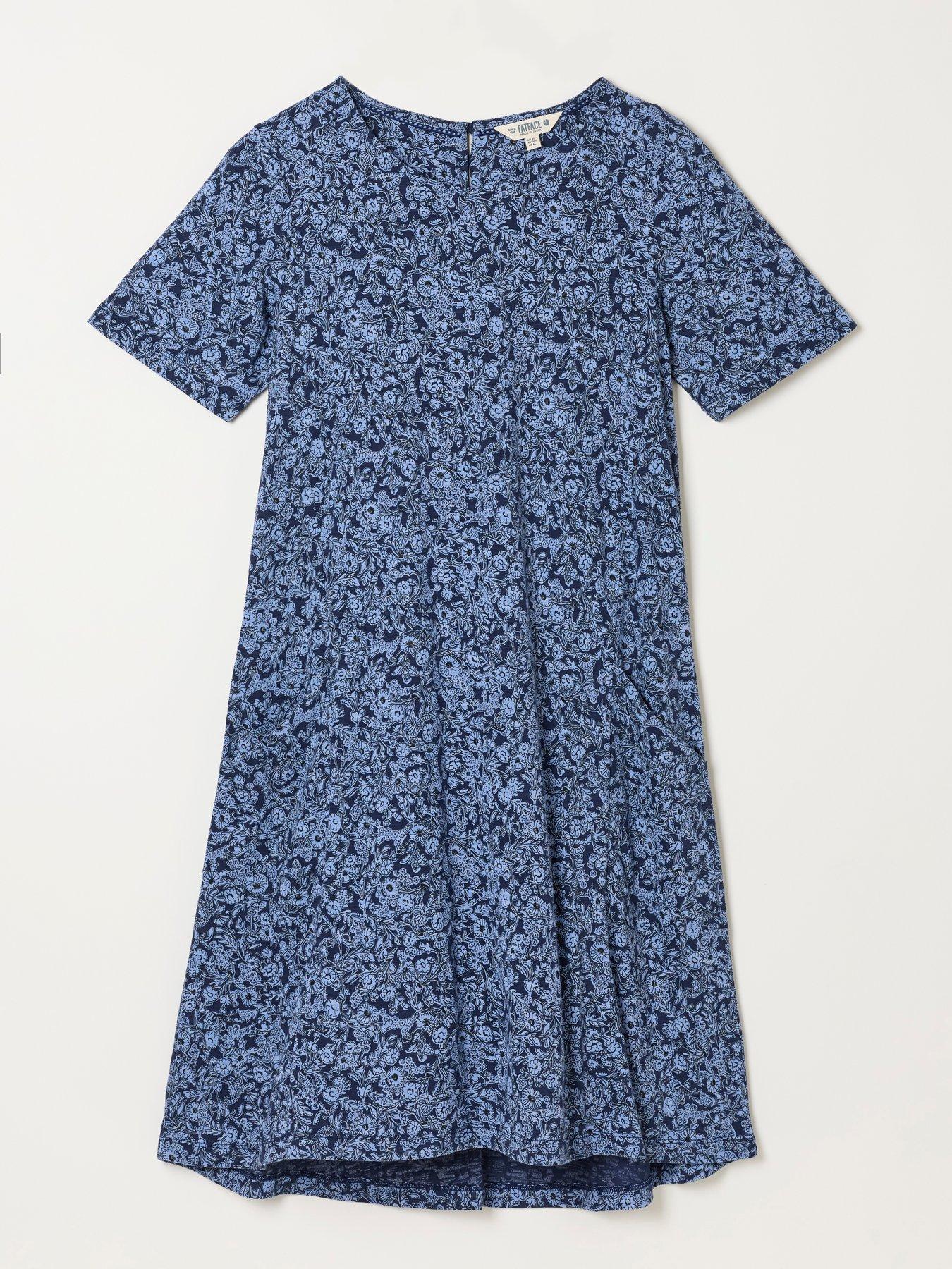 Image 7 of 7 of FatFace Womens Simone Floral Pockets Shift Dress - Blue