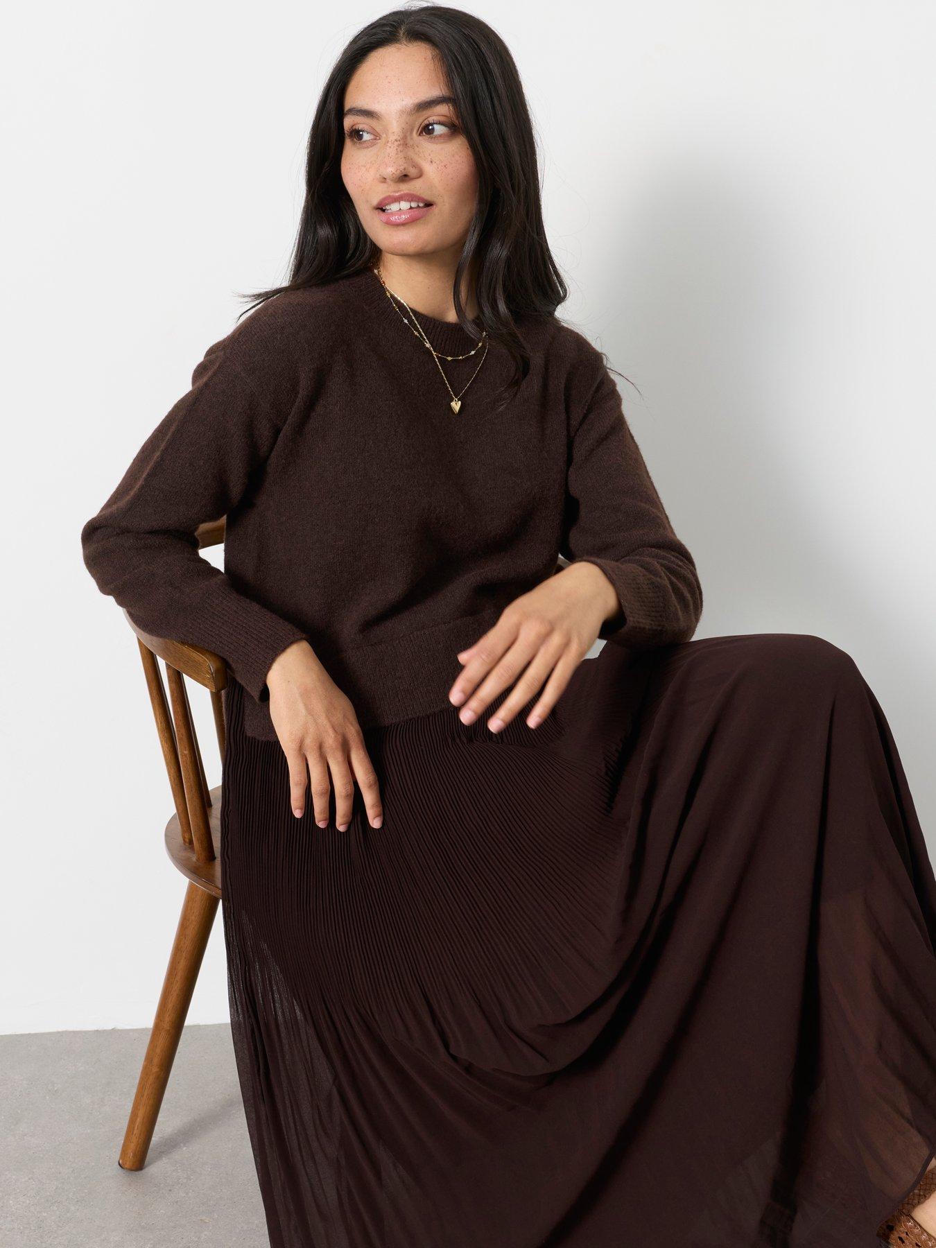 fatface knitted dress Women's Sally 2-in-1 Knit Bodice Midaxi - Chocolate Brown Midi dress