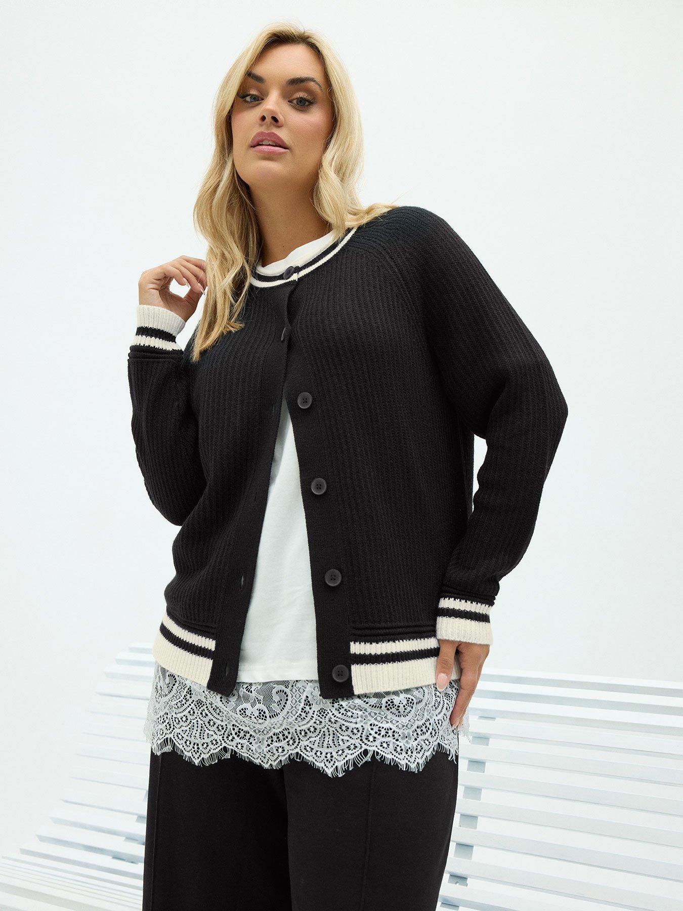 Image 1 of 4 of Yours Curve Long Sleeve Knitted Cardigan - Black