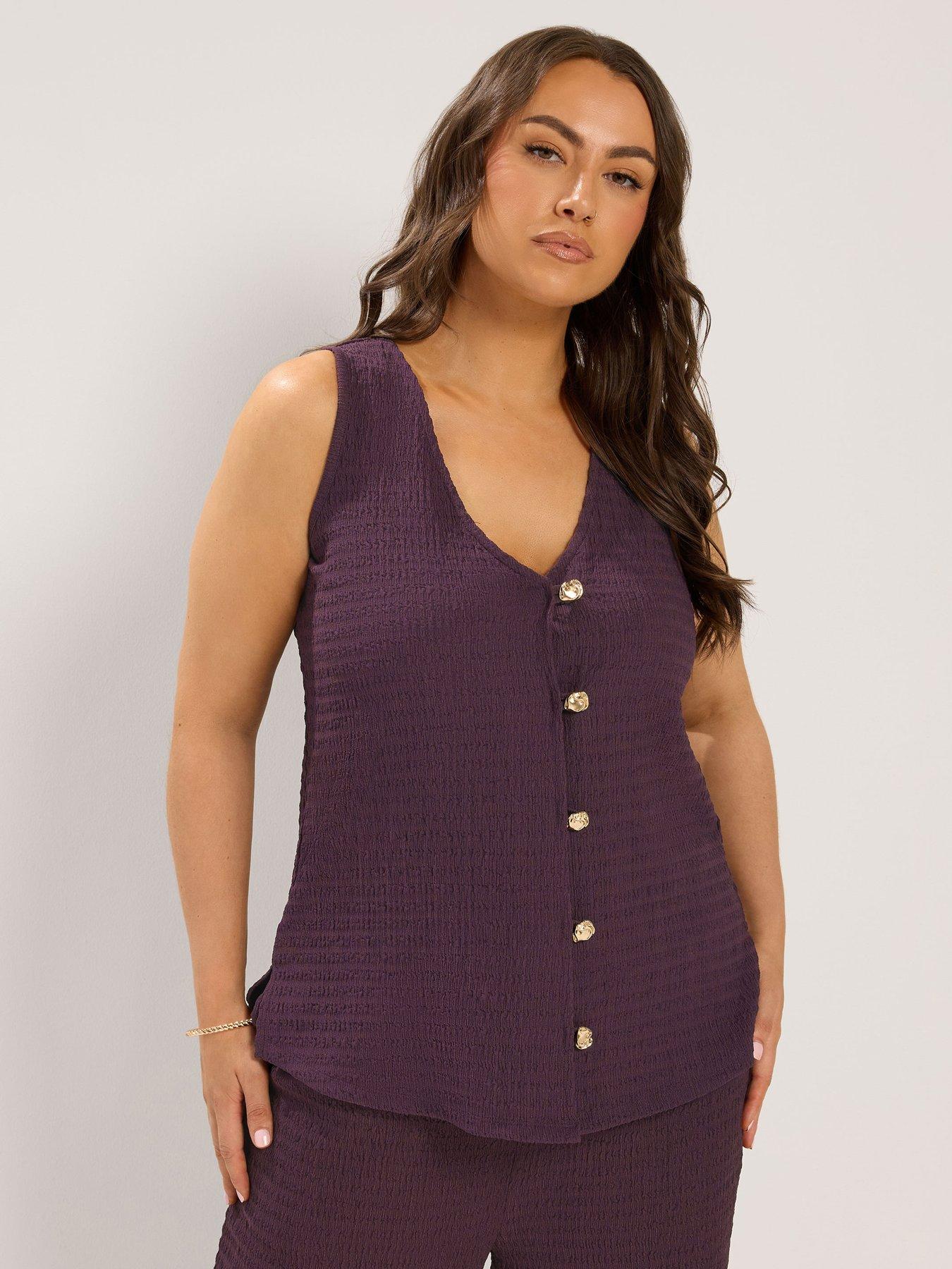 Image 1 of 4 of Yours Curve Co-Ord Texture Waistcoat - Purple