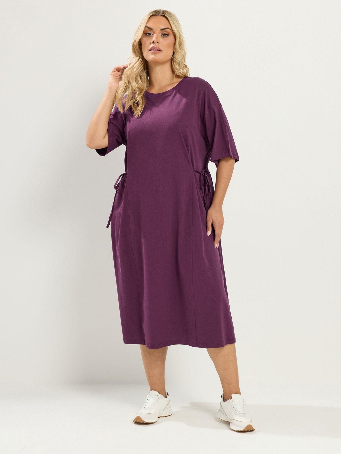 Image 1 of 4 of Yours Curve Tie Side Throw On Dress - Purple