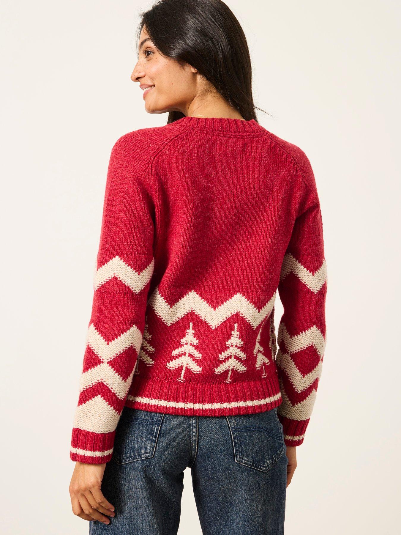 Image 2 of 5 of FatFace Womens Reindeer Button-Through Christmas Cardigan - Red