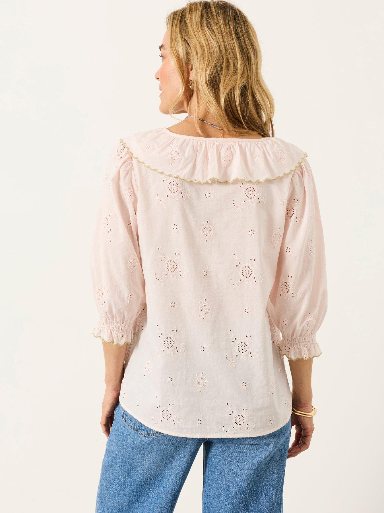 Image 2 of 6 of FatFace Carly Broderie Blouse - Pink
