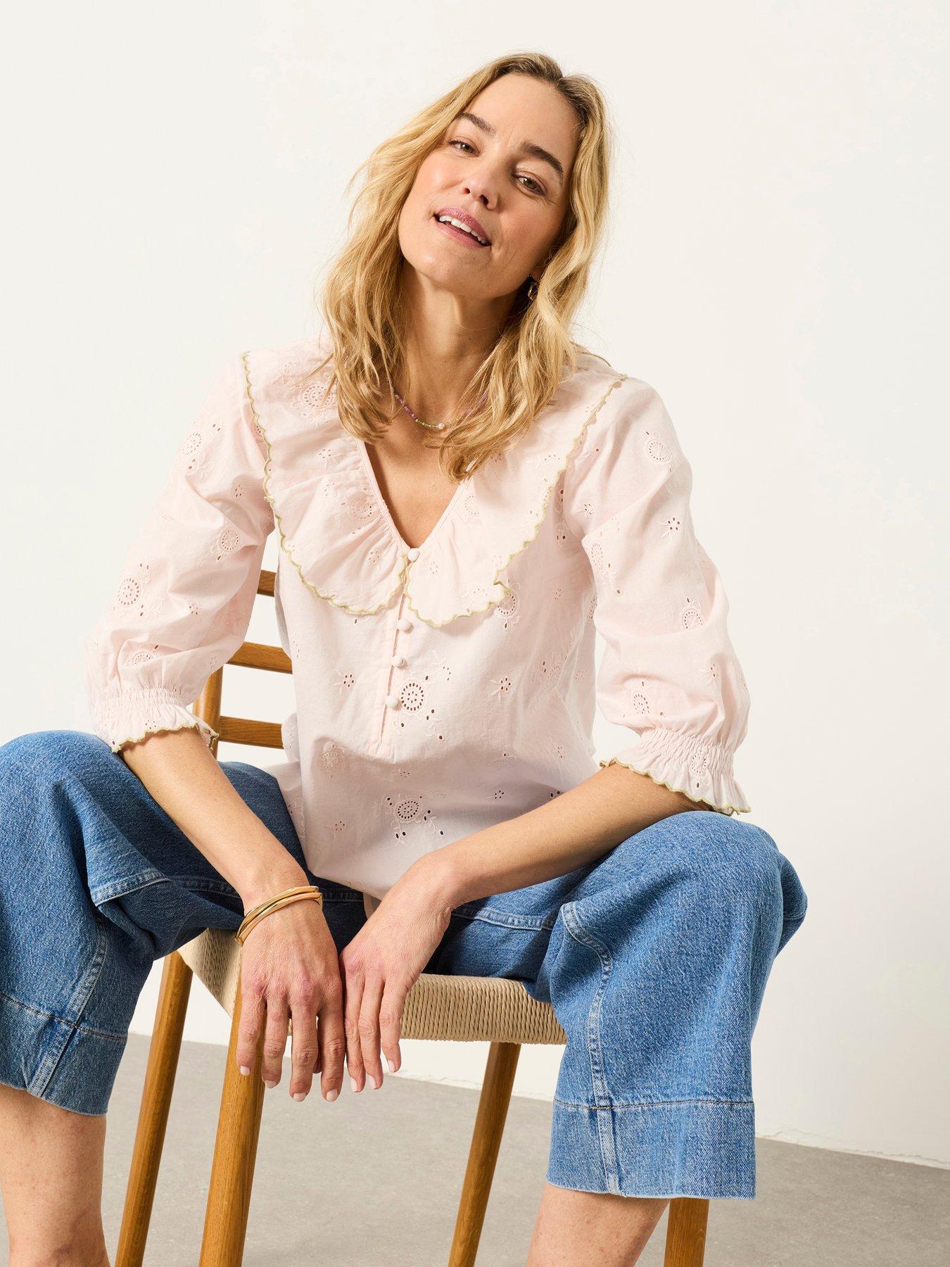 Image 3 of 6 of FatFace Carly Broderie Blouse - Pink