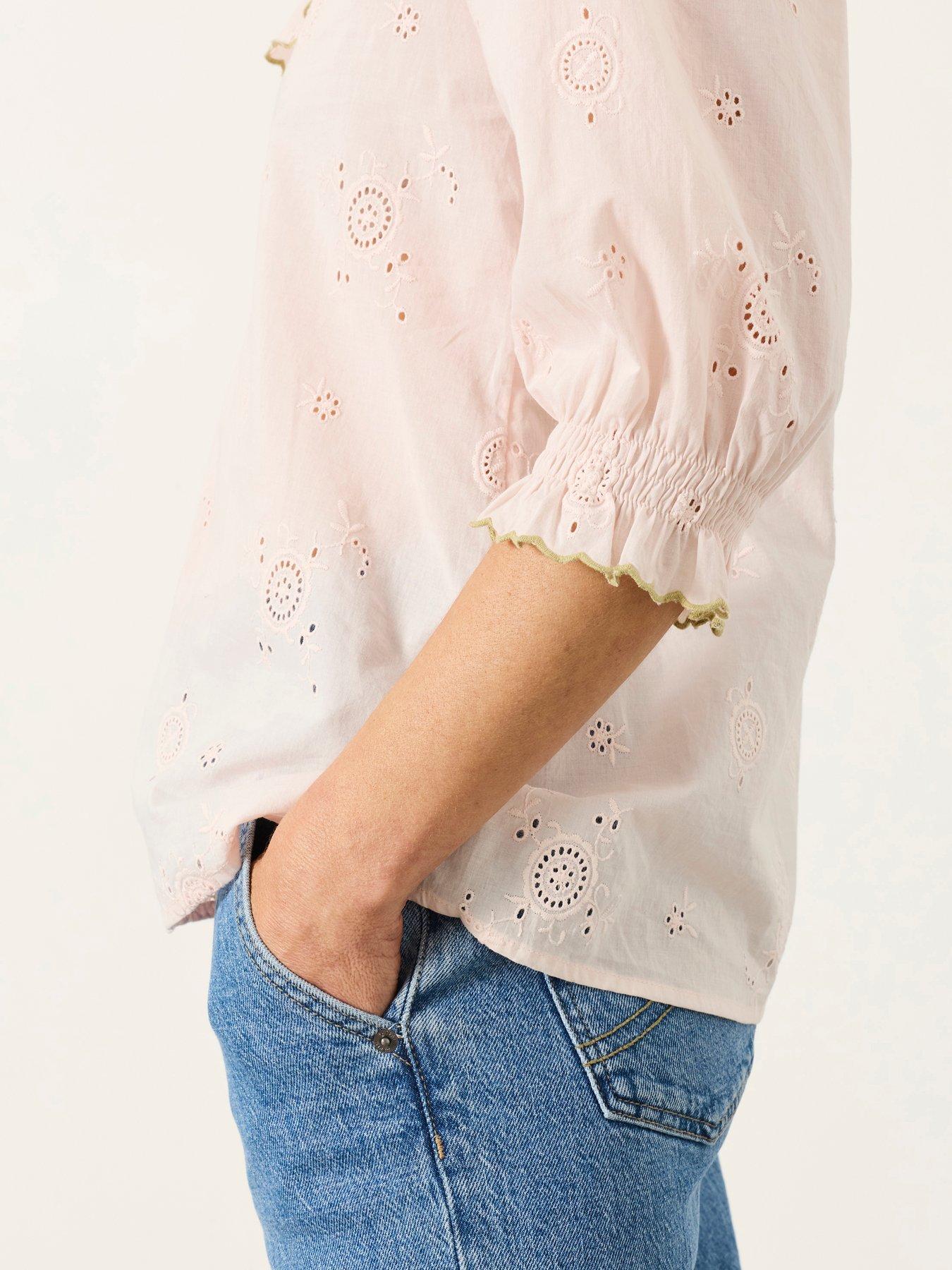 Image 4 of 6 of FatFace Carly Broderie Blouse - Pink