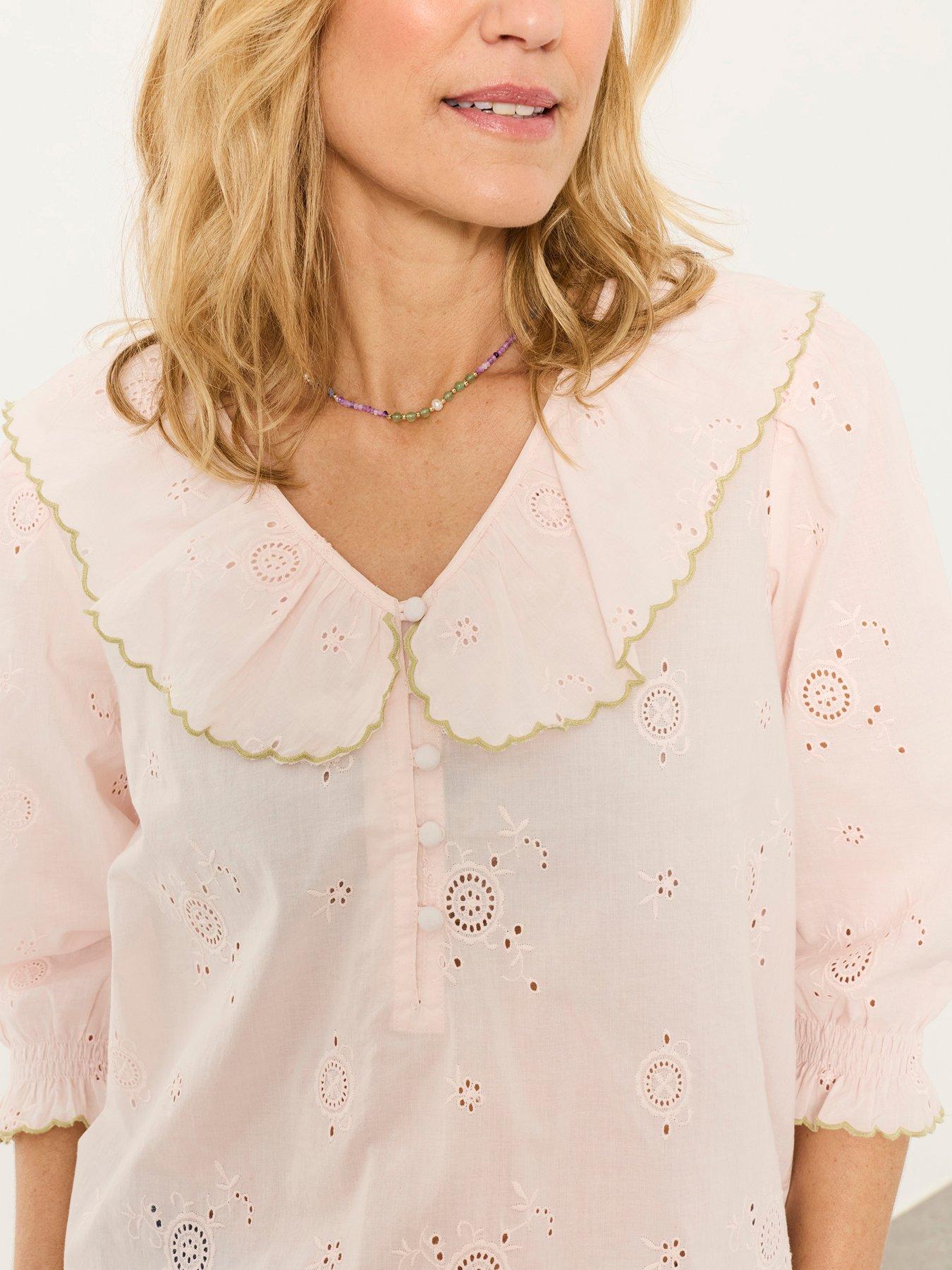 Image 5 of 6 of FatFace Carly Broderie Blouse - Pink