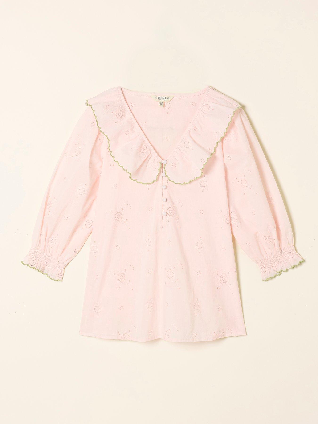 Image 6 of 6 of FatFace Carly Broderie Blouse - Pink