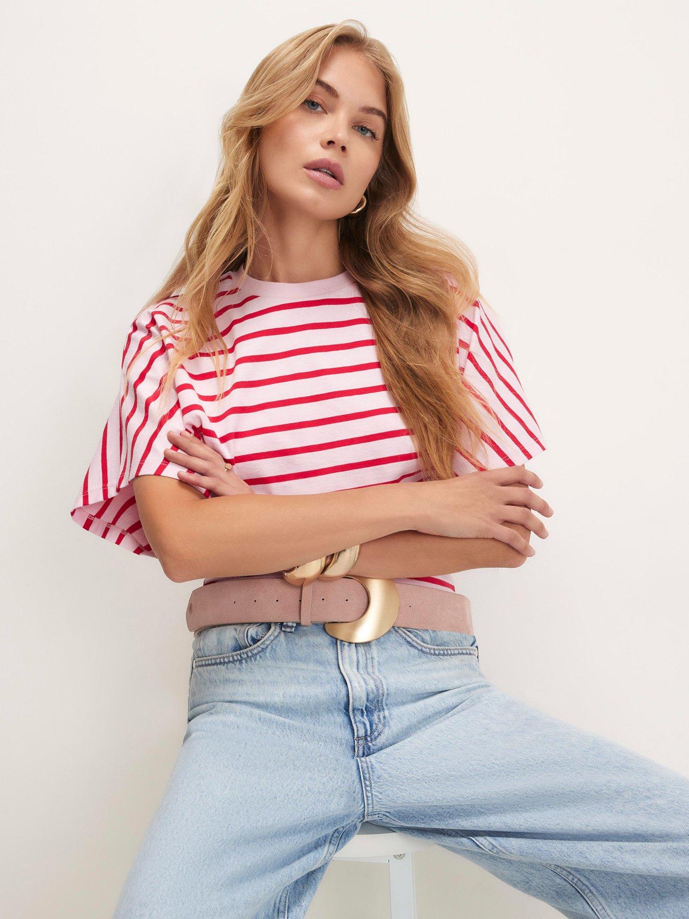 Image 4 of 6 of River Island Women's Stripe Cotton Kimono T-Shirt - Pink