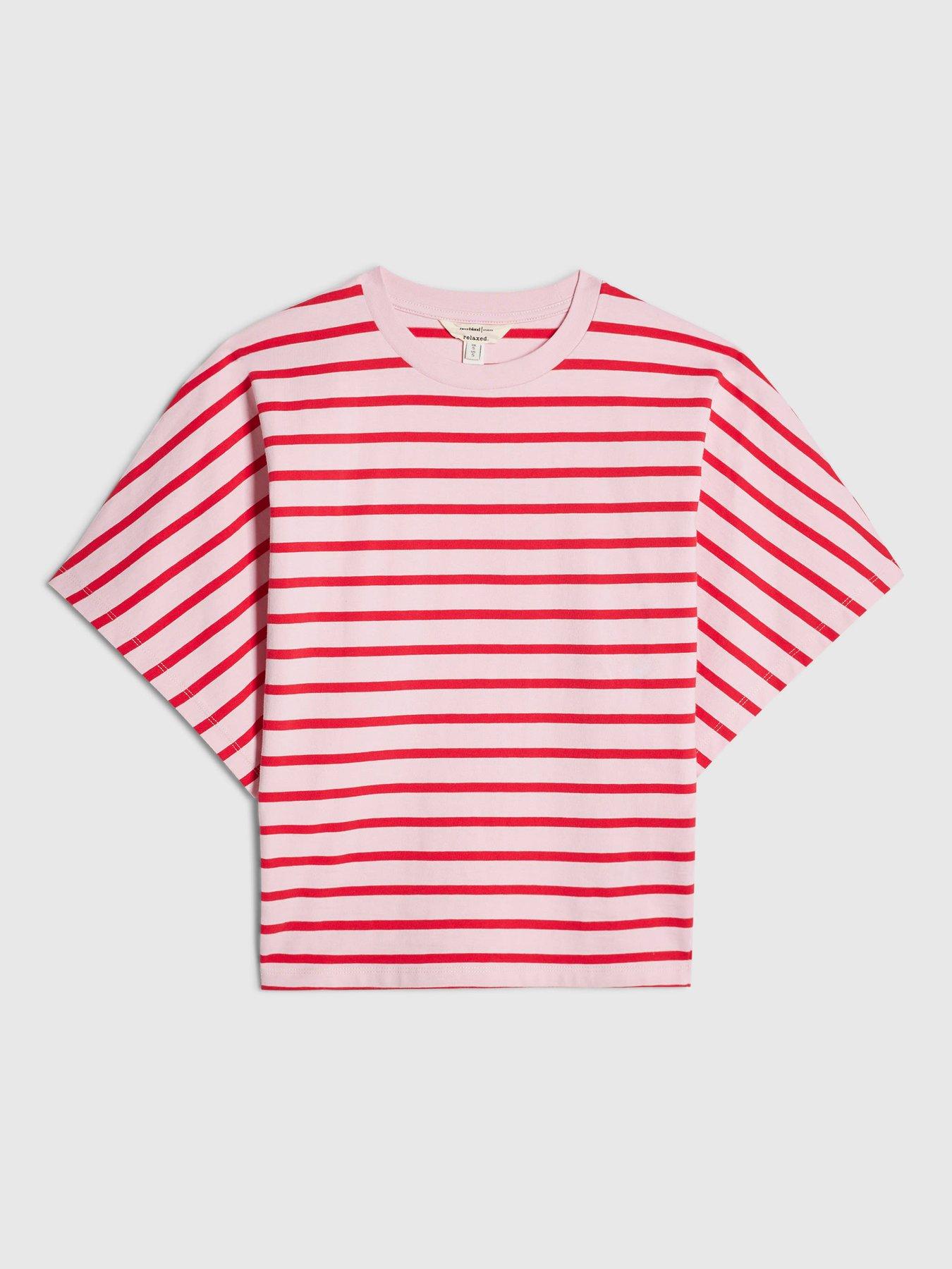 Image 5 of 6 of River Island Women's Stripe Cotton Kimono T-Shirt - Pink