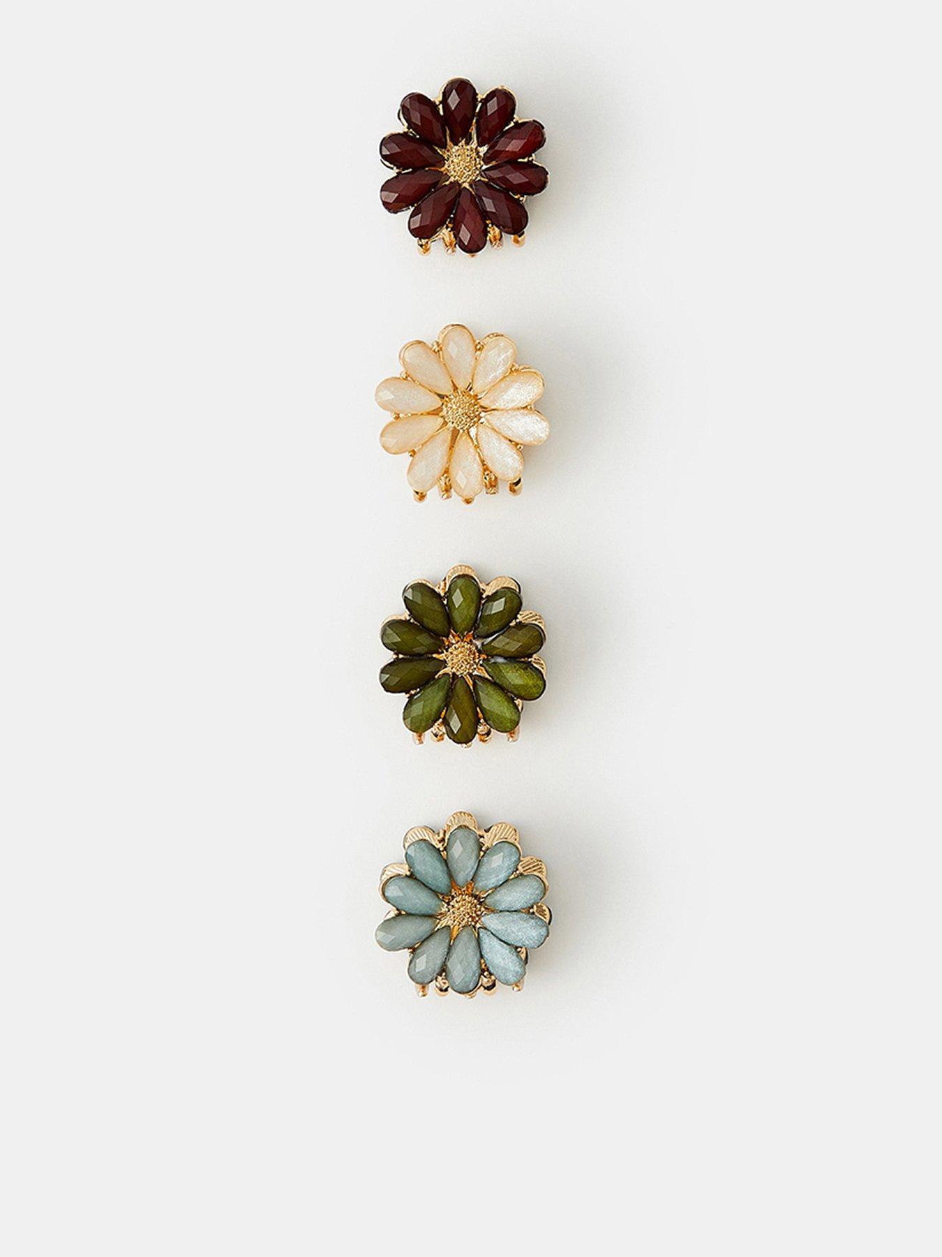 Accessorize Mini Beaded 4 Pack Flower Claw Clip Set - Multi