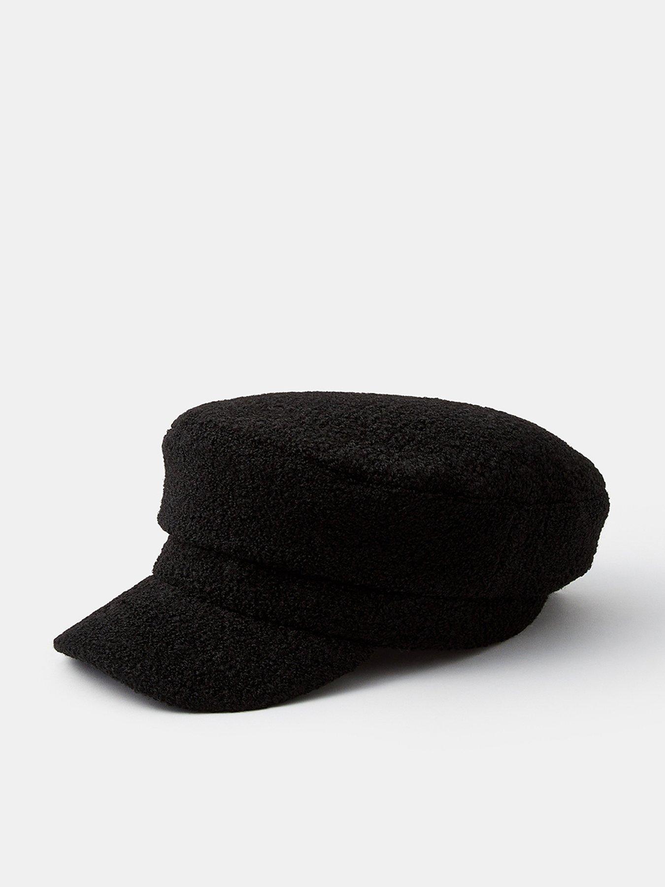 Image 1 of 4 of Accessorize Boucl&eacute; Baker Boy Hat - Black