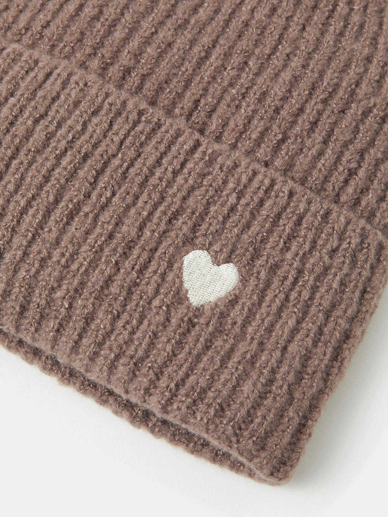 Image 4 of 4 of Accessorize Ribbed Heart Embroidered Beanie Hat - Brown