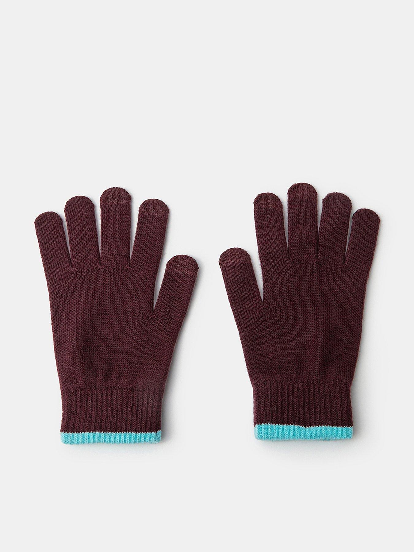 Image 1 of 3 of Accessorize Womens Ribbed Cuff Colour-Edge Gloves - Red