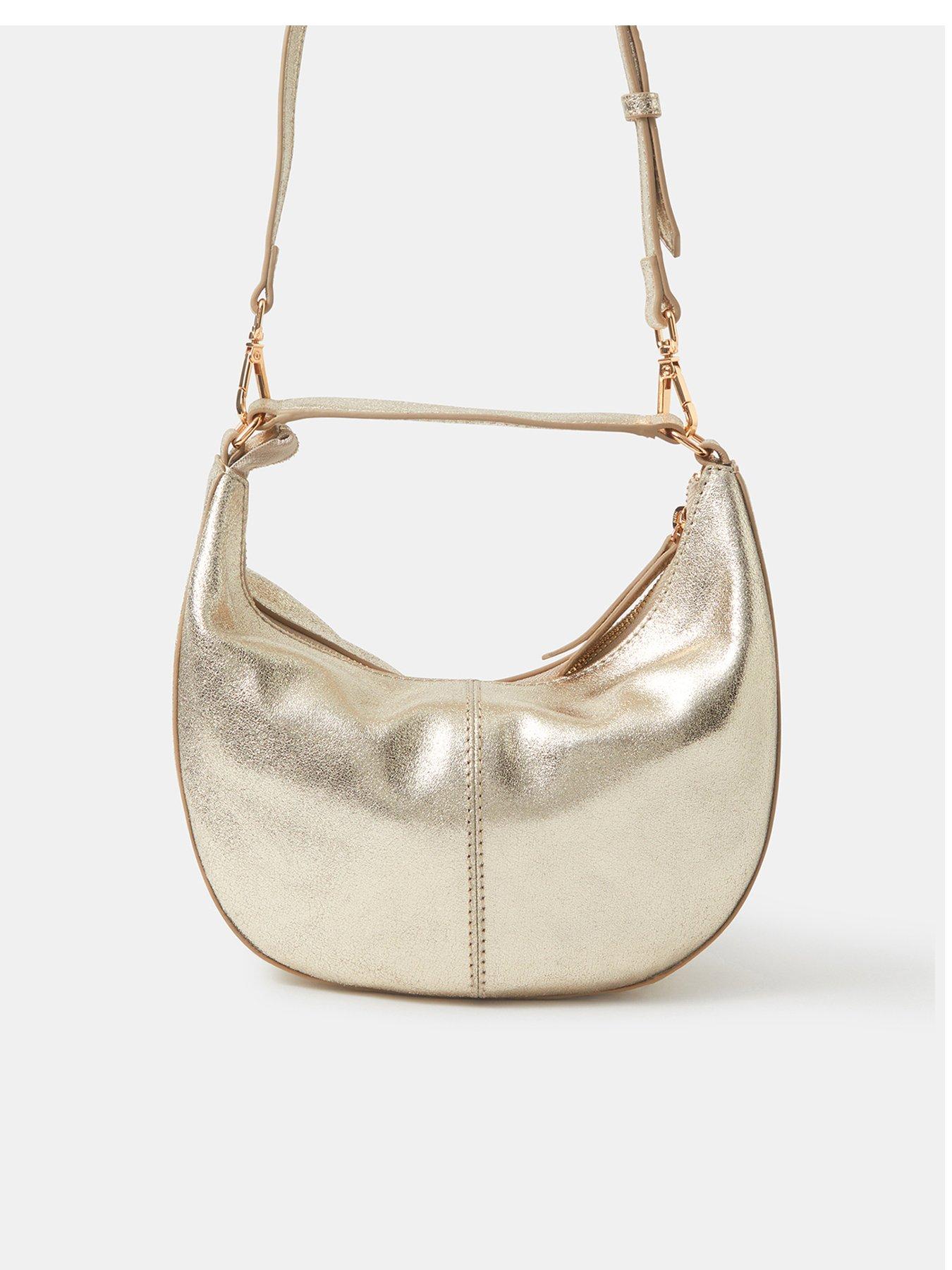 Image 1 of 5 of Accessorize Suede Handheld Moon Bag - Gold