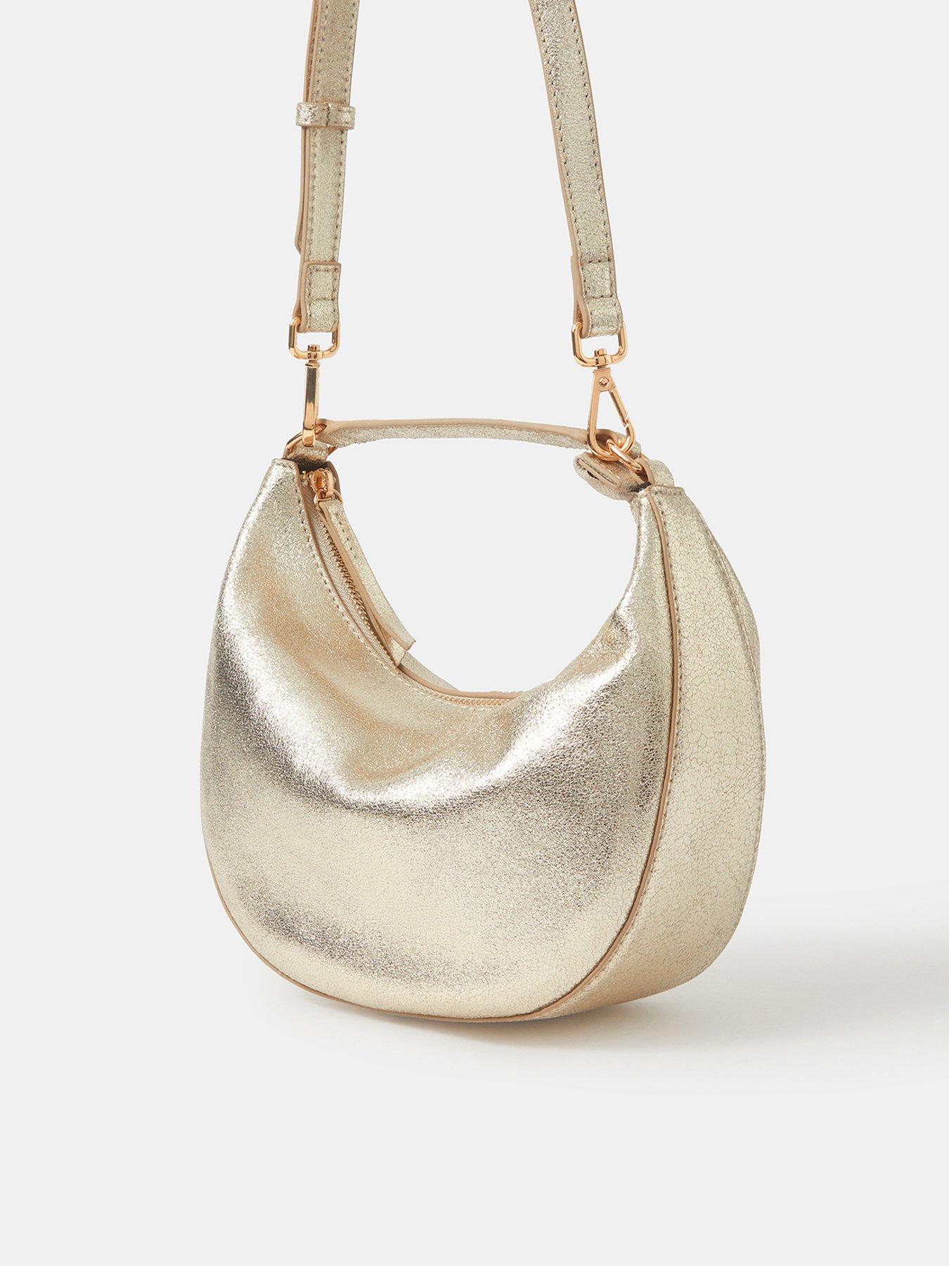 Image 3 of 5 of Accessorize Suede Handheld Moon Bag - Gold