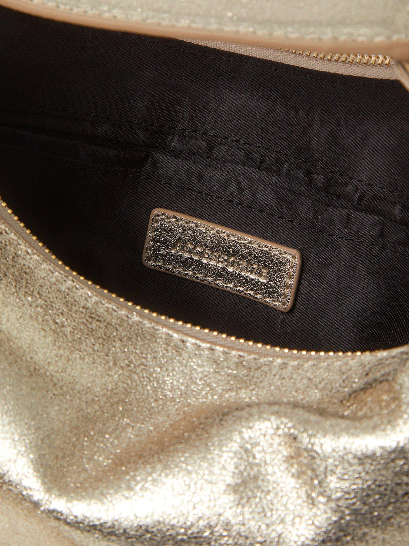 Image 5 of 5 of Accessorize Suede Handheld Moon Bag - Gold