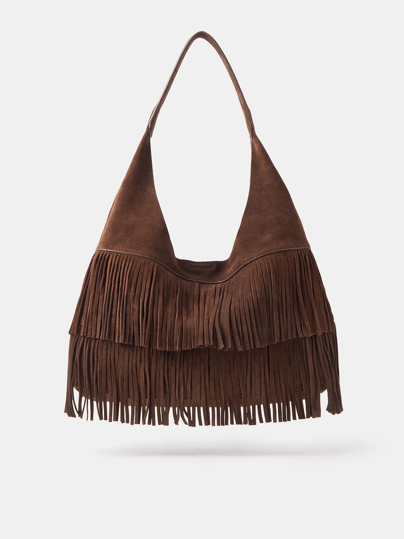 Accessorize Suede Fringe Shoulder Bag - Brown