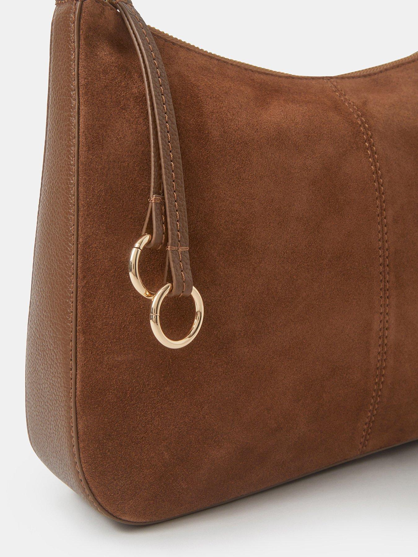 Image 4 of 5 of Accessorize Curved Suede Crossbody Bag - Brown